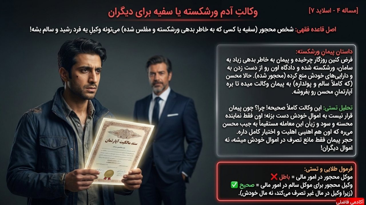 نمونه جزوه فقه وکالت — متون فقه — وکالت آدم ورشکسته یا سفیه برای دیگران